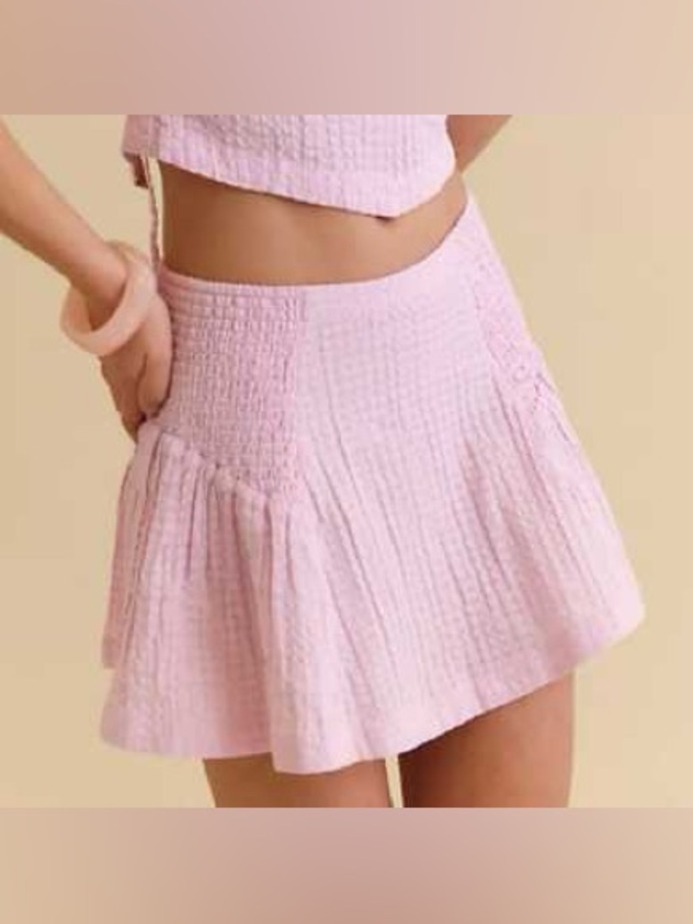 Free People Free-est Drew Pucker Check Pink Mini Skirt Size XS NWT